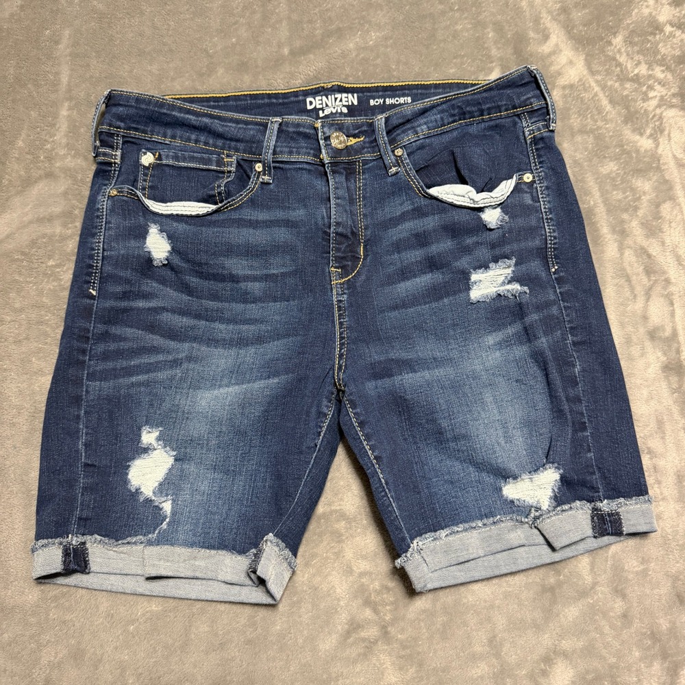 Denizen from Levis Womens SZ 13 Distressed Boy Shorts Dark Wash Cuffed Denim